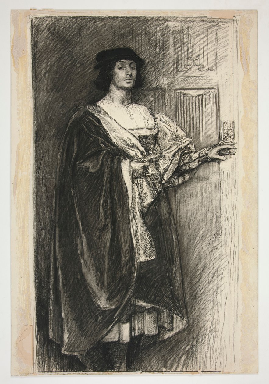 Mann in Renaissancekostüm - (unidentifizierte Illustration für ein Shakespeare-Stück?) von Edwin Austin Abbey