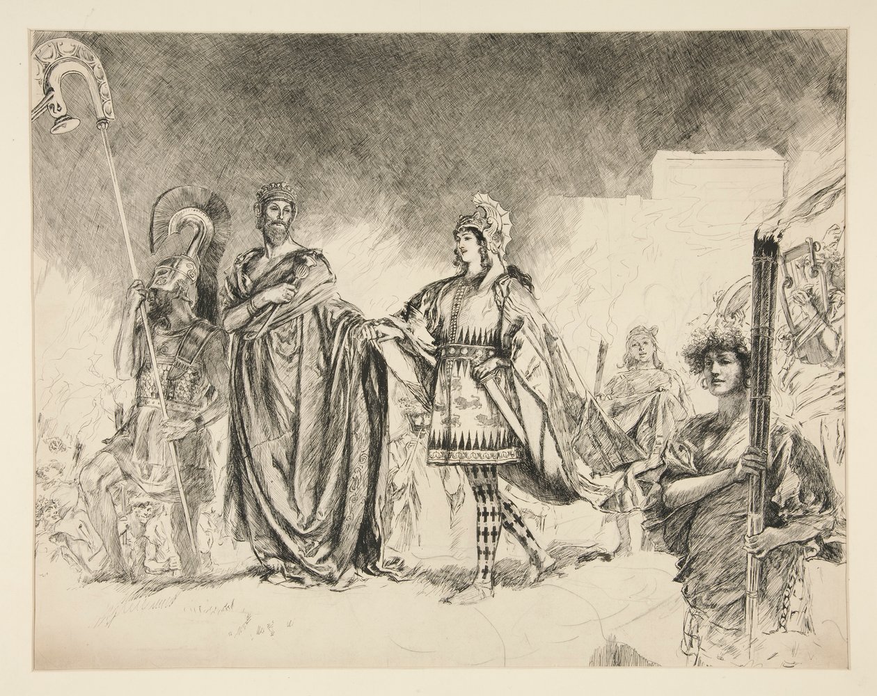 Hochzeitsmorgen von Theseus und Hippolyta (Studie für .1036) - Theseus tritt ein, aus Ein Sommernachtstraum von Edwin Austin Abbey
