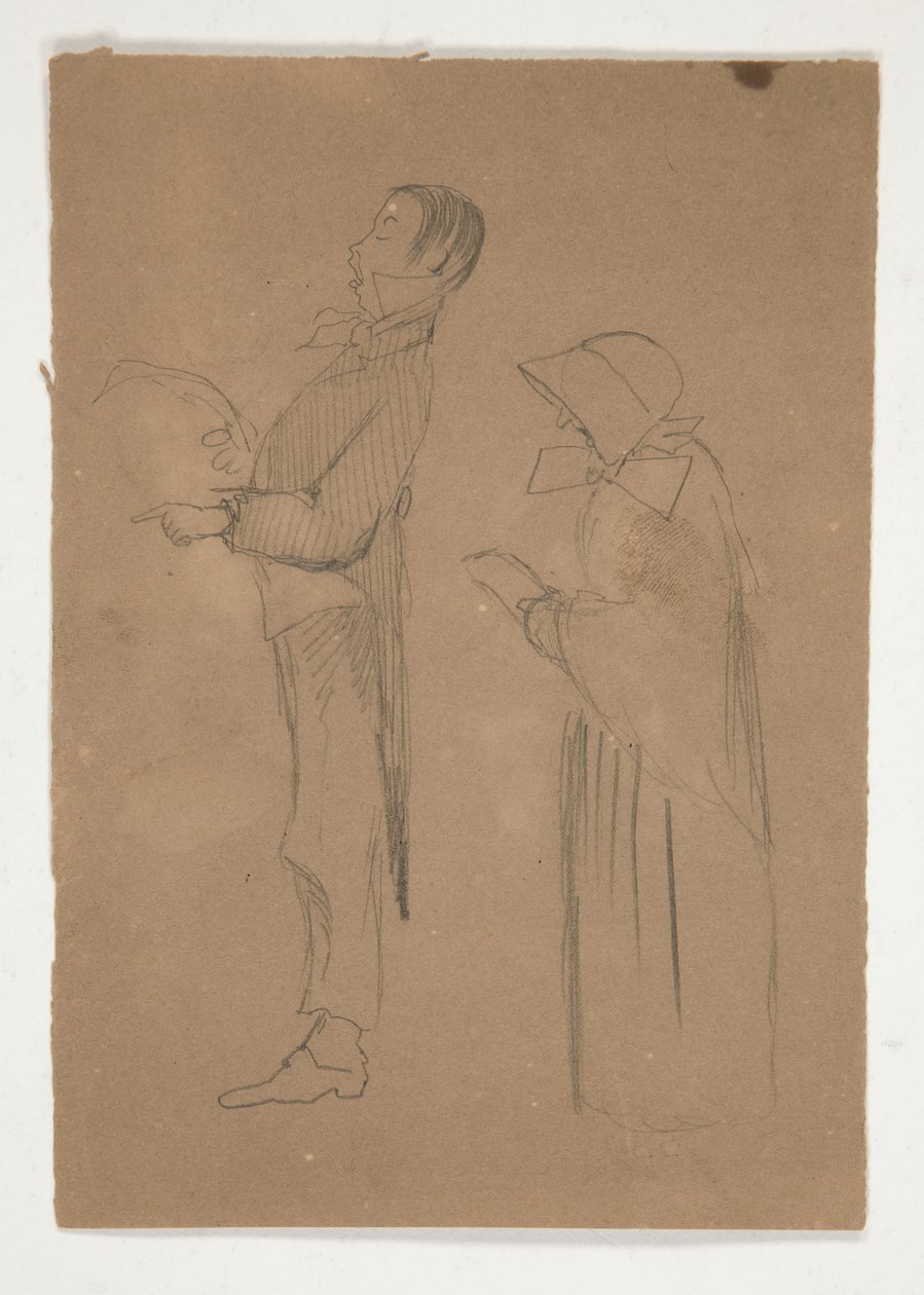Profilstudien von Mann und alter Frau (recto); Drei Skizzen von Köpfen und unidentifizierte Skizze (verso) von Edwin Austin Abbey