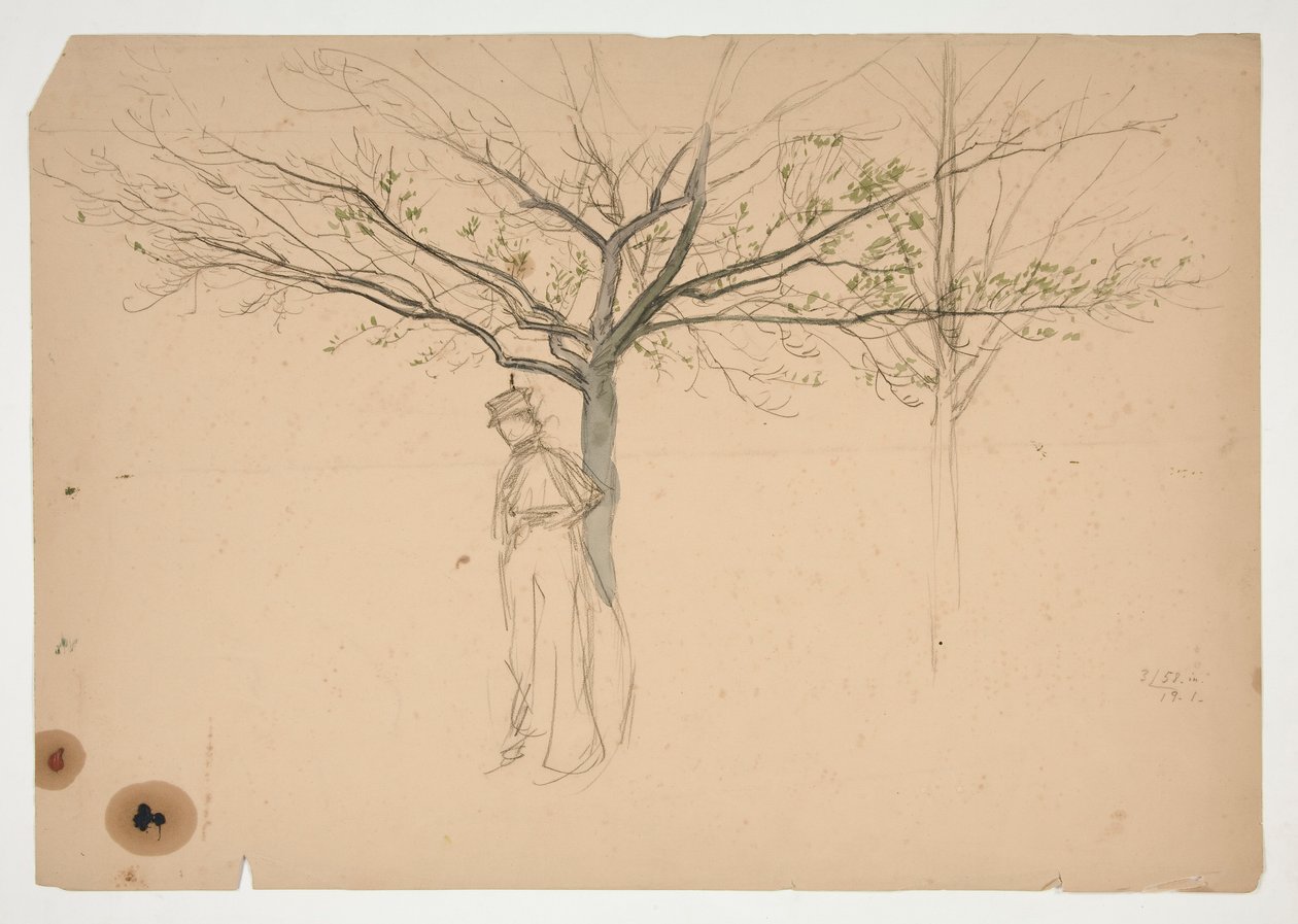 Skizze einer Figur unter einem Baum von Edwin Austin Abbey