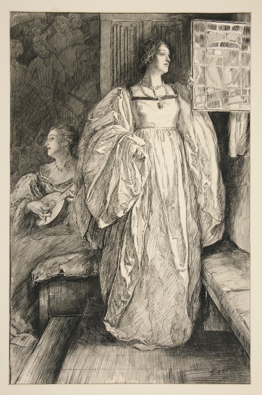 Skizze einer Dame, Illustration von Edwin Austin Abbey