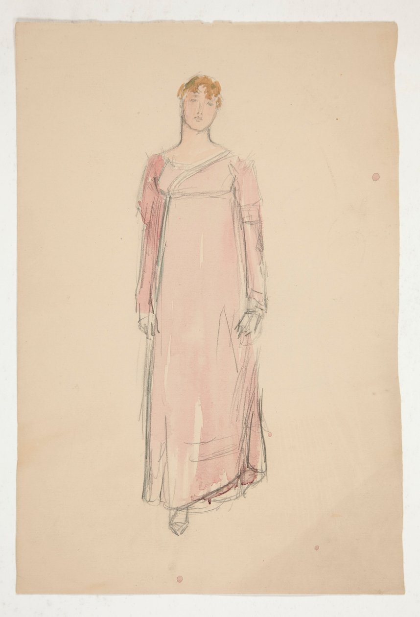 Skizze einer Frau in Pink - Kostümstudie für ein Theaterstück? von Edwin Austin Abbey