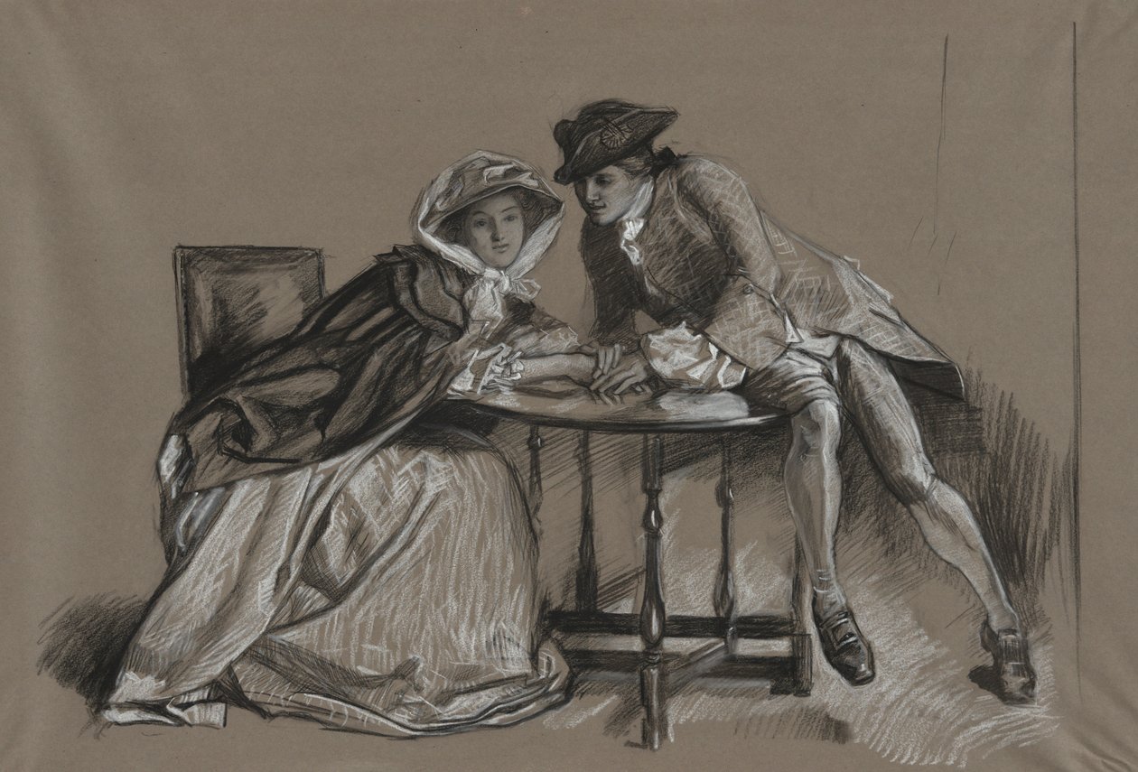 Studie. Dame und Herr im Gespräch über einen Tisch von Edwin Austin Abbey