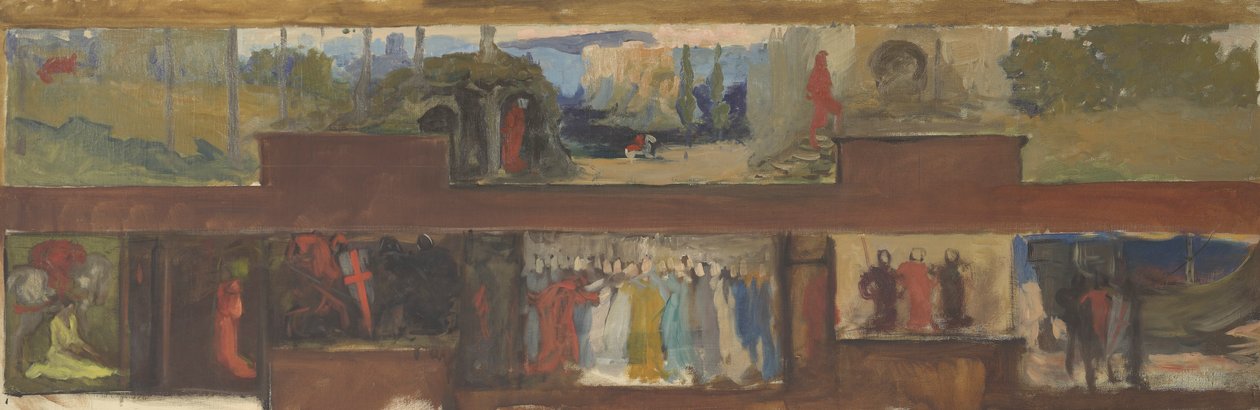 Studie für Die Suche und das Erreichen des Heiligen Grals, Buchauslieferungsraum, Boston Public Library von Edwin Austin Abbey