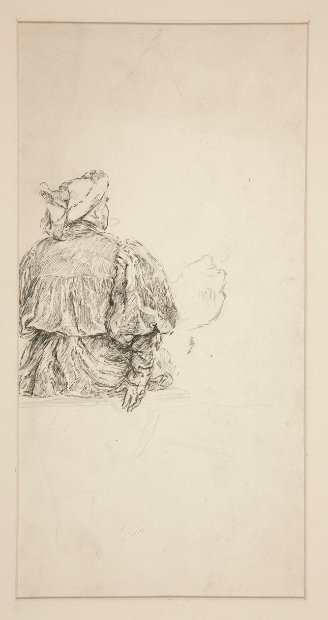 Studie des Rückens eines sitzenden Mannes im Kostüm des 15. Jahrhunderts, für eine Shakespeare-Szene von Edwin Austin Abbey