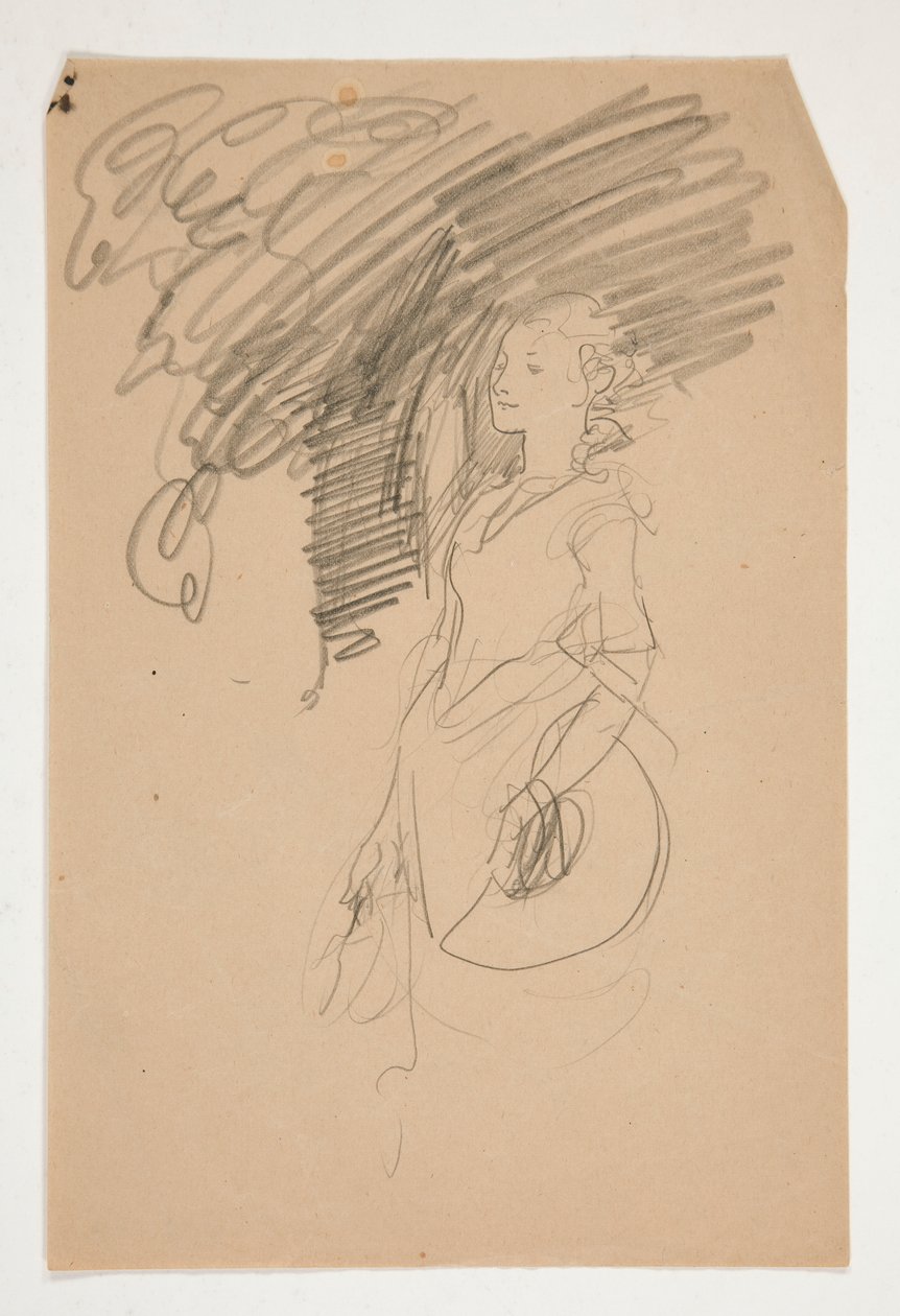 Studie einer Frau im Kostüm des XVIII. Jahrhunderts, die ihren Hut hält von Edwin Austin Abbey