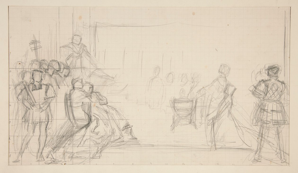 Prozess von Königin Katharina, Studie von Edwin Austin Abbey