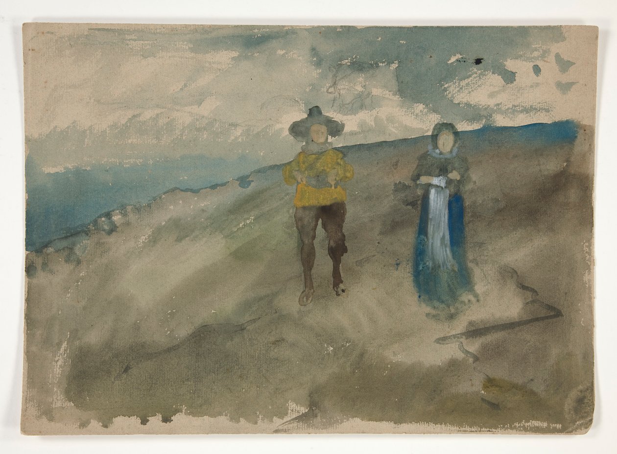 Zwei Figuren in einer Landschaft (recto); Studie eines Mannes von Edwin Austin Abbey