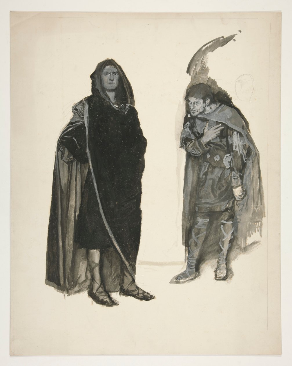Zwei verhüllte Männer, Skizze für ein unidentifiziertes Shakespeare-Stück von Edwin Austin Abbey