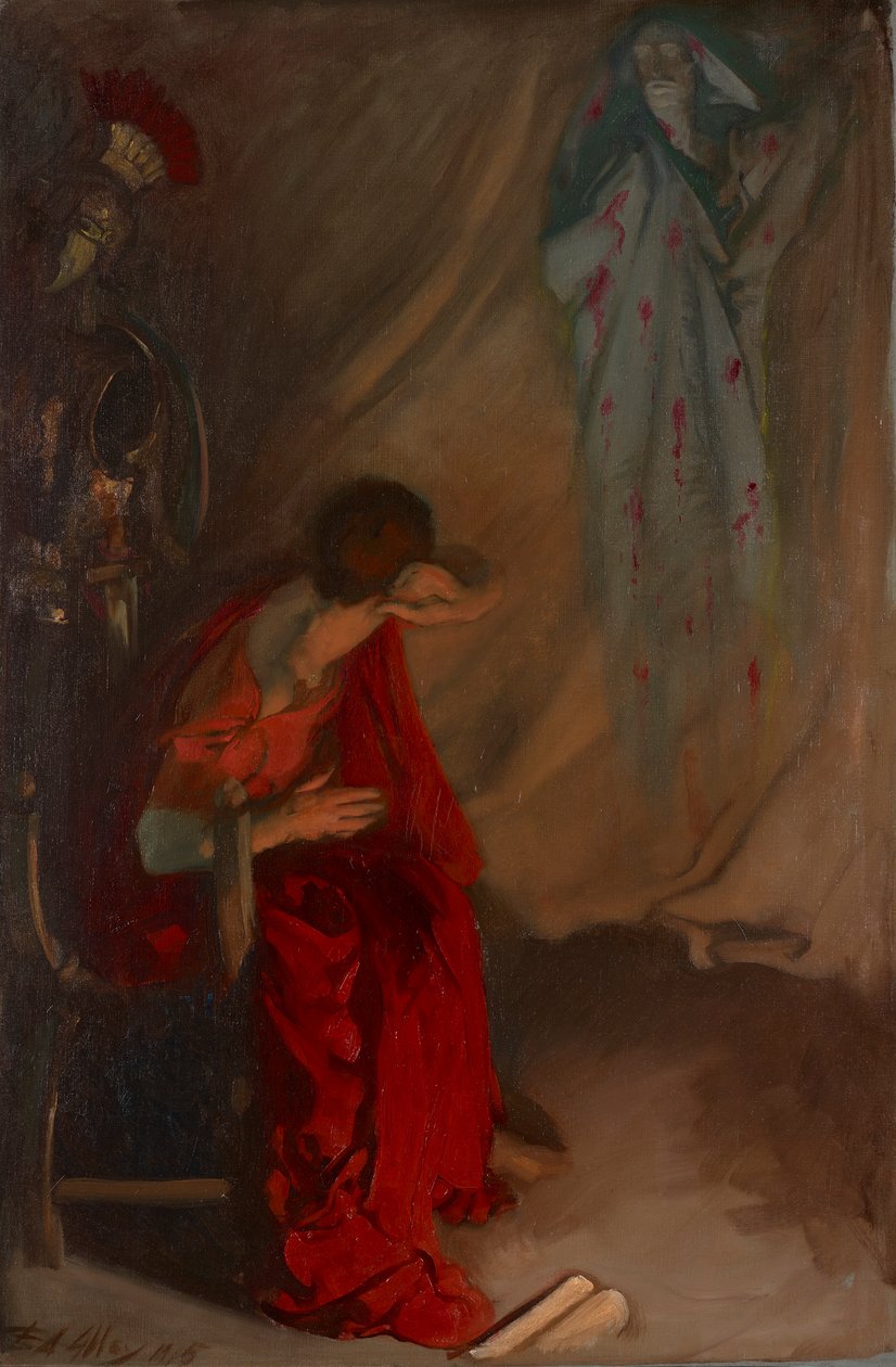 Im Zelt des Brutus: Der Geist Cäsars erscheint, Julius Caesar, Akt IV, Szene III von Edwin Austin Abbey