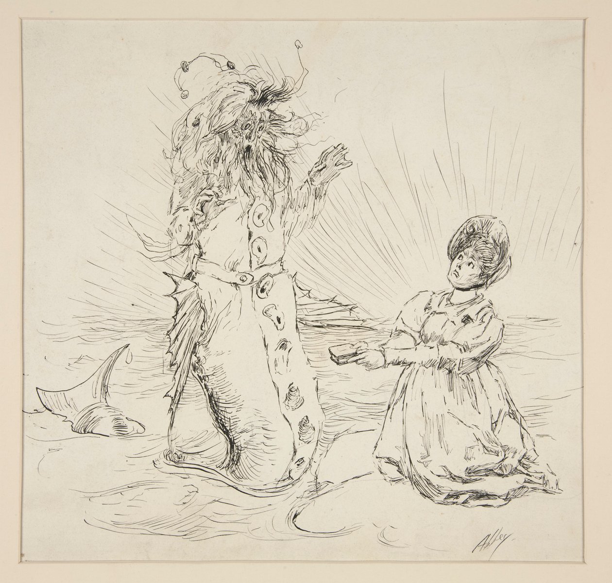 Frau und Schlange am Strand, Skizze für The Lay of the Lobster von Edwin Austin Abbey