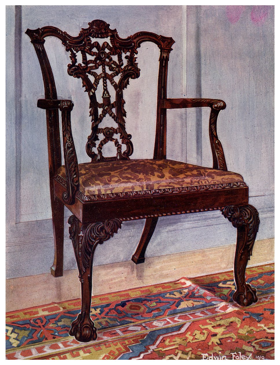 Mahagoni-Sessel, im Stil von Chippendale, 1911-1912 von Edwin Foley