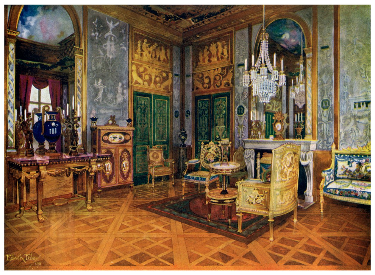 Salon de Musique von Marie Antoinette, Schlafzimmer, Palais de Fontainebleau, Frankreich, 1911-1912 von Edwin Foley