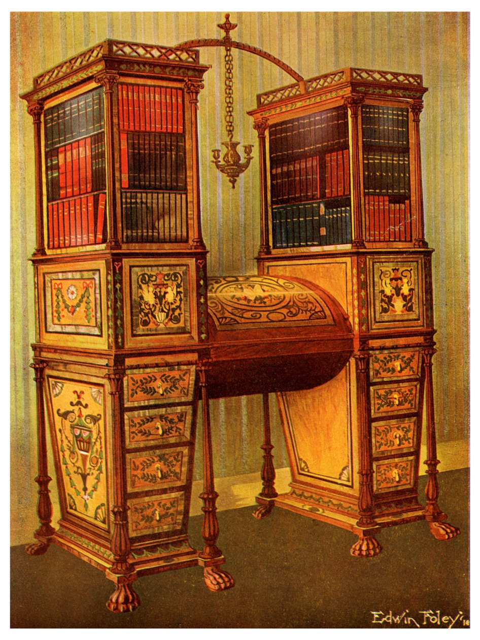 Der Schwester eingelegter Doppelsekretär und Bücherschrank, Sheraton, 1911-1912 von Edwin Foley