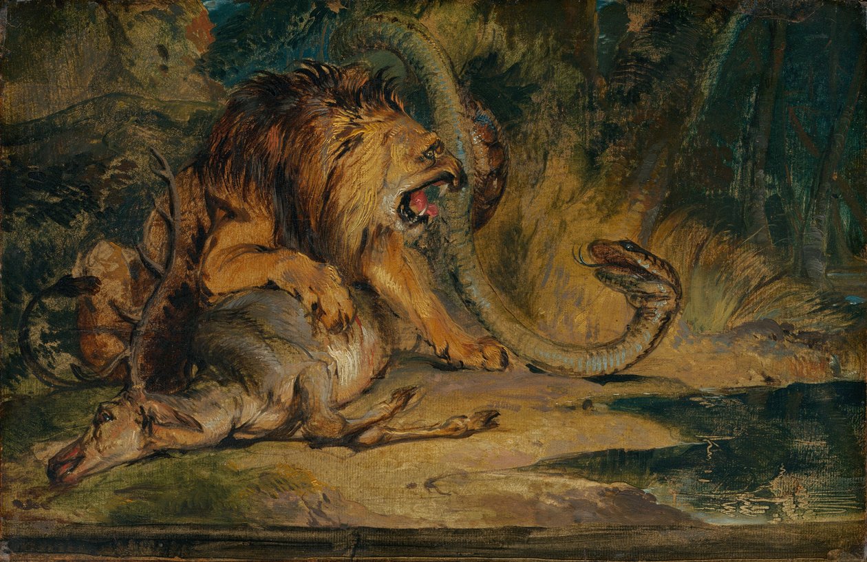 Löwe verteidigt seine Beute, ca. 1840 von Edwin Henry Landseer
