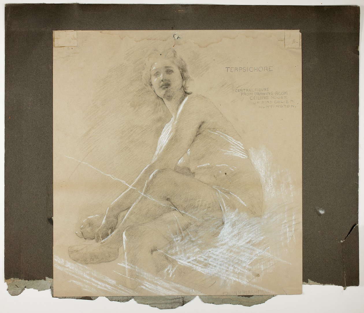Terpsichore (recto) und tanzende weibliche Figur (verso), Wandmalereistudien für die Decke des Salons, Residenz von Collis P. Huntington, jetzt Yale University Art Gallery von Edwin Howland Blashfield