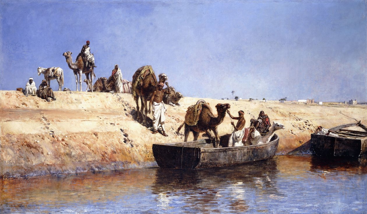 Eine Einschiffung von Kamelen am Strand von Sale, Marokko, 1880 von Edwin Lord Weeks