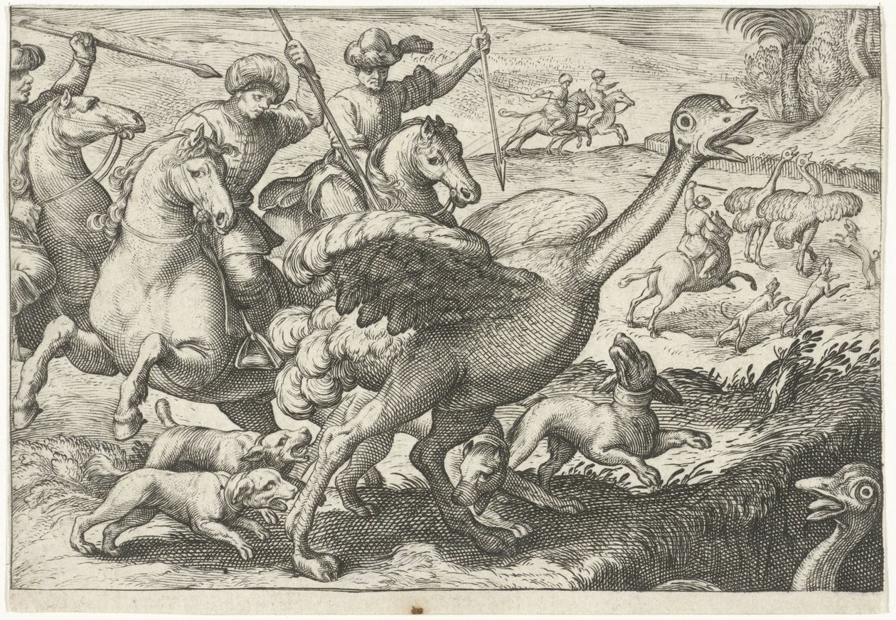 Landschaft mit Straußenjagd von Egbert Jansz.
