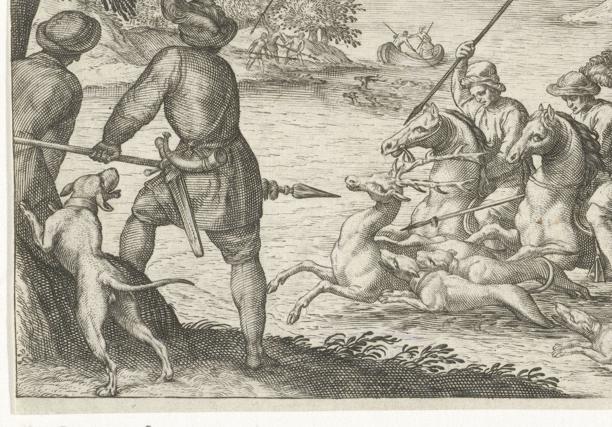 Flusslandschaft mit Hirschjagd von Egbert Jansz.