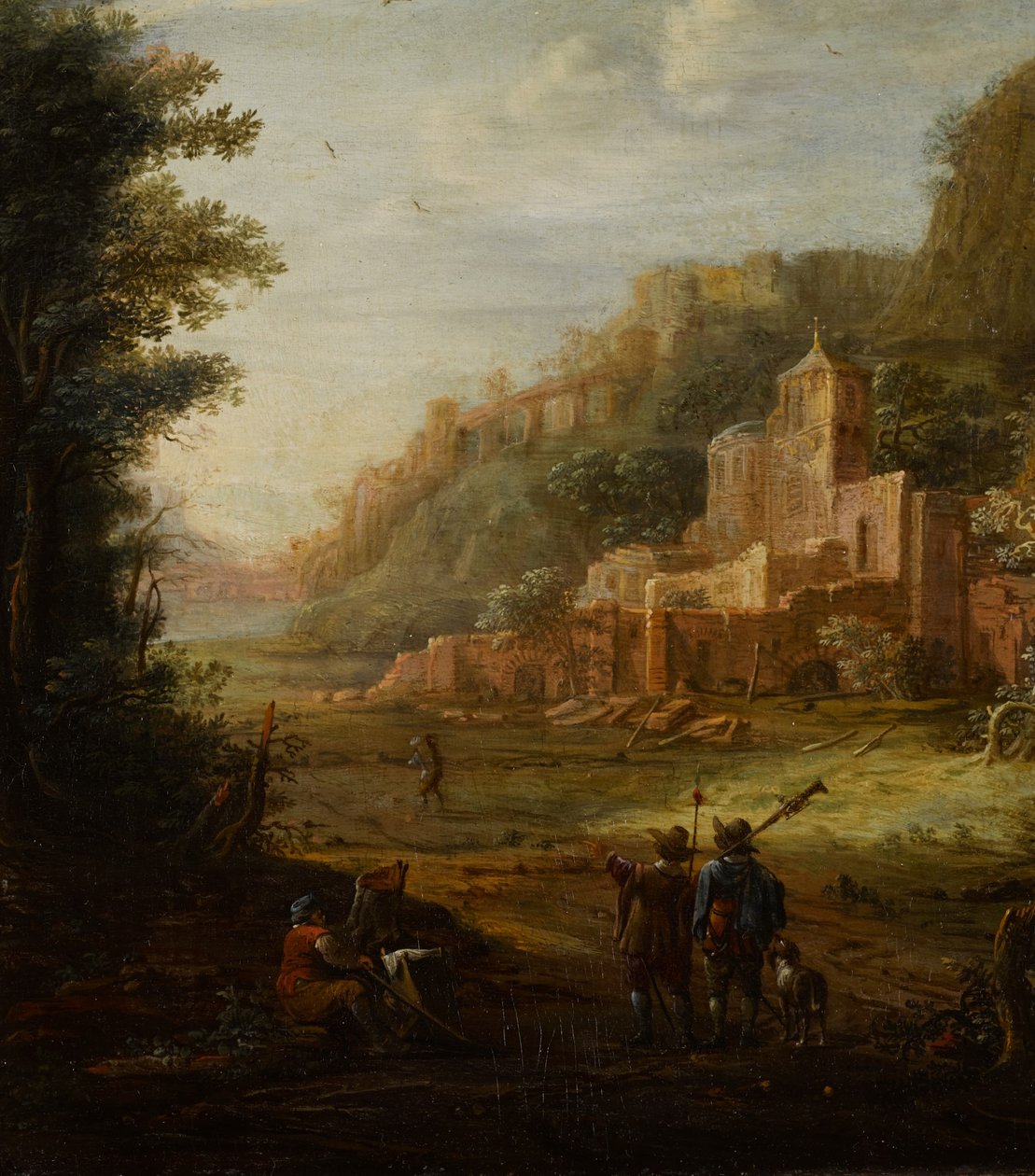 Waldlandschaft mit zwei Jägern am Eingang zu einem Tal von Eglon van der Neer