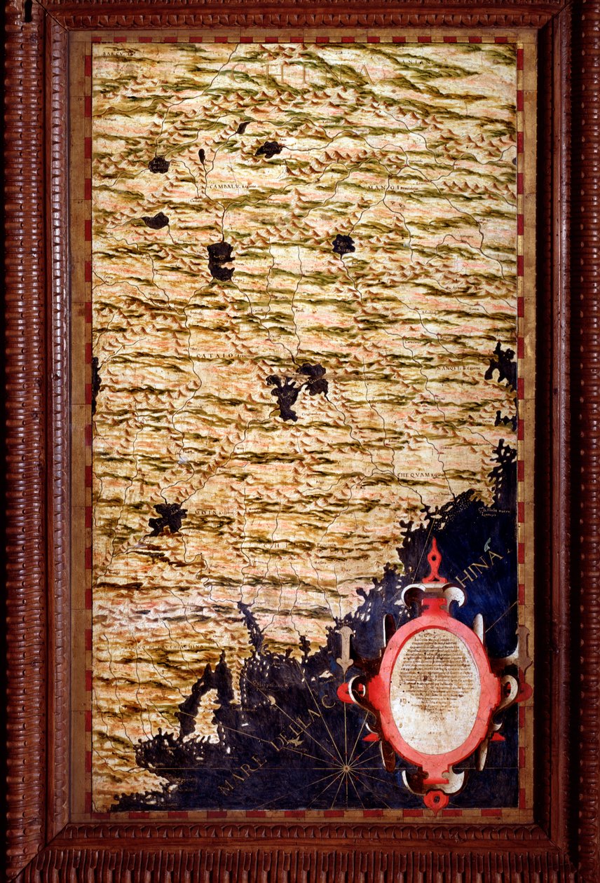 Karte von China, erstellt von Egnazio Danti (1536-1586), Mathematiker, Kosmograph und italienischer Architekt. Um 1567. Florenz, Palazzo Vecchio, Sala del Mappamondo von Egnazio Danti