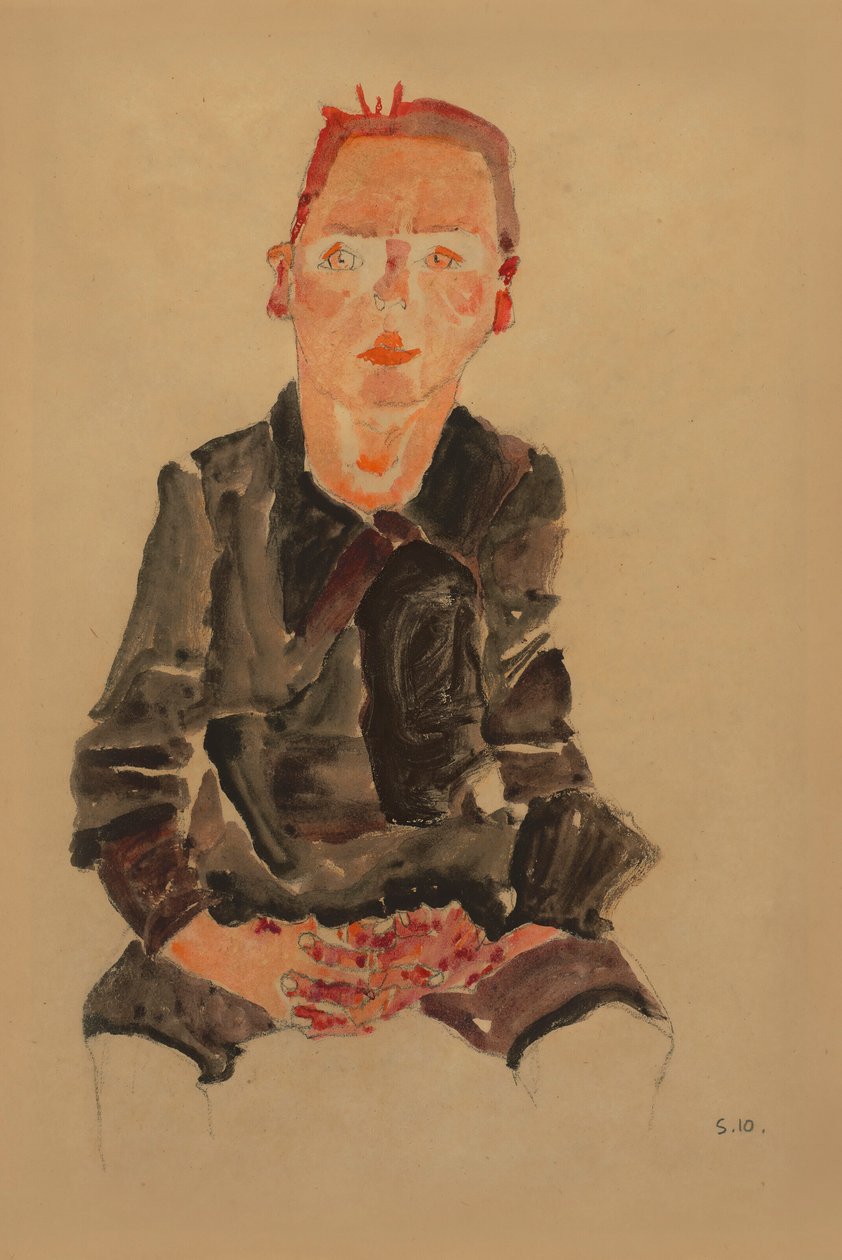 Sitzender Bub mit gefalteten Händen (Bildnisstudie Dr. Oska) von Egon Schiele