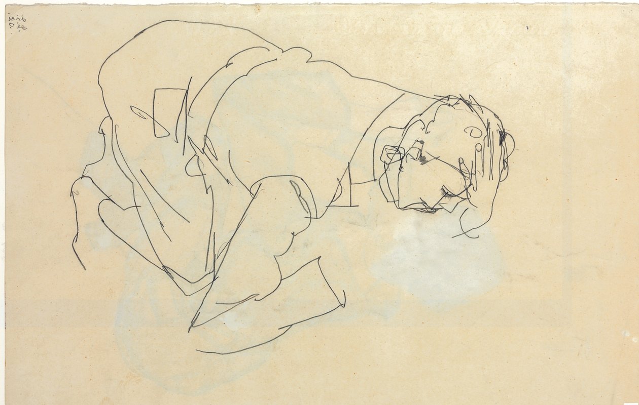 Erich Lederer im Profil, Hand am Kopf, 1912 von Egon Schiele