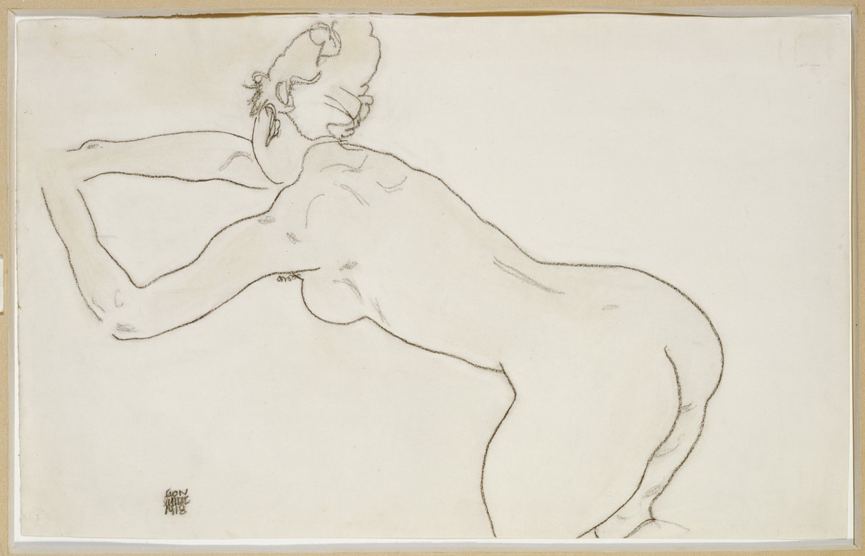 Weiblicher Akt, kniend und nach links gebeugt, 1918 von Egon Schiele