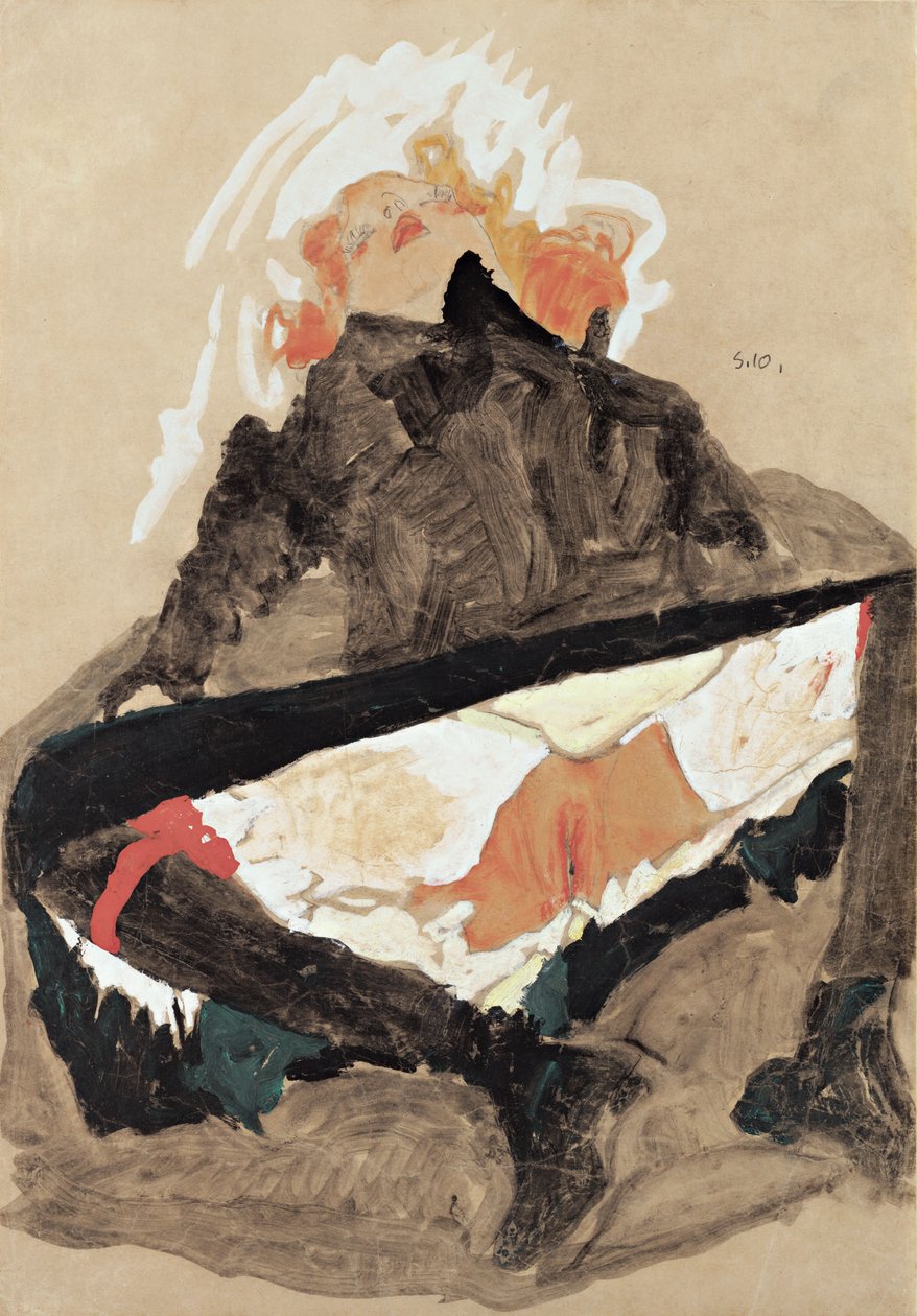 Mädchen im schwarzen Kleid mit gespreizten Beinen, 1910 von Egon Schiele