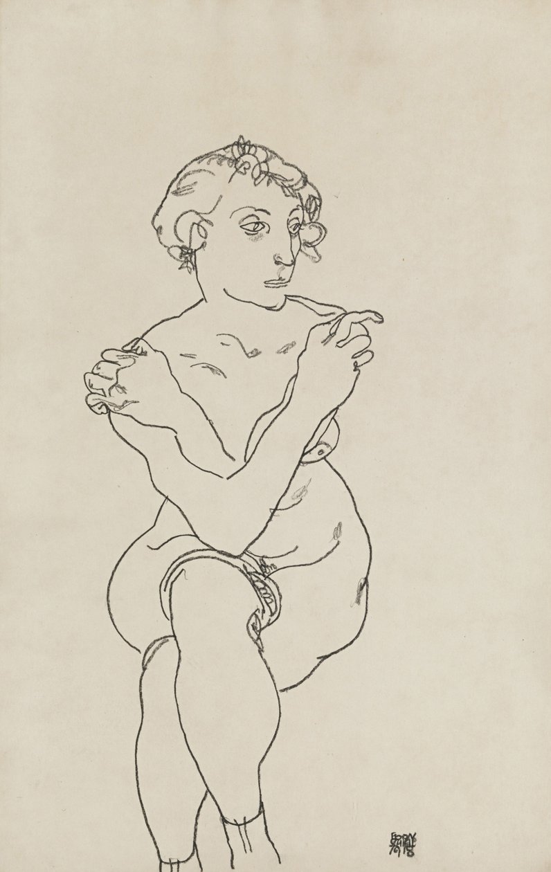 Sitzender weiblicher Akt, Arme und Beine gekreuzt, 1918 von Egon Schiele