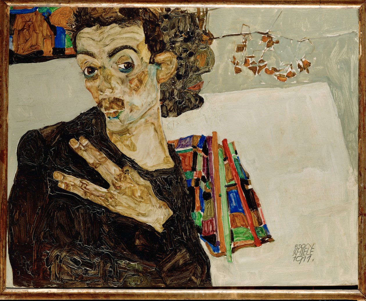 Selbstporträt mit gespreizten Fingern von Egon Schiele
