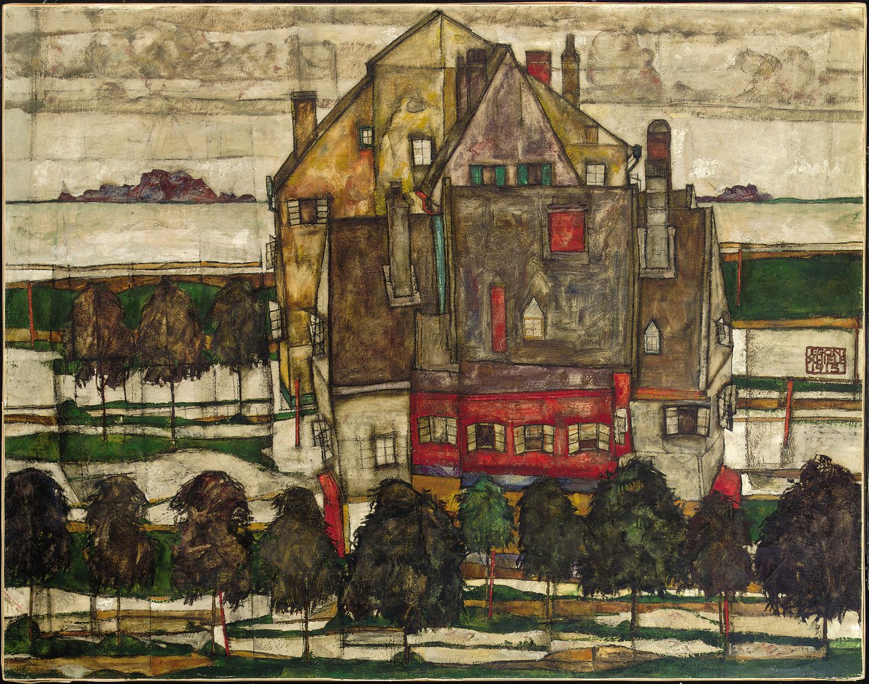 Einzelne Häuser (Häuser mit Bergen) von Egon Schiele