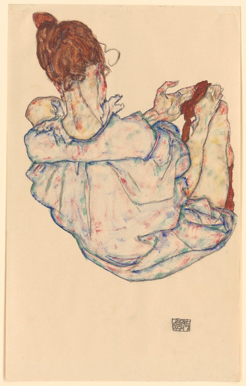 Sitzende Frau, Rückenansicht von Egon Schiele