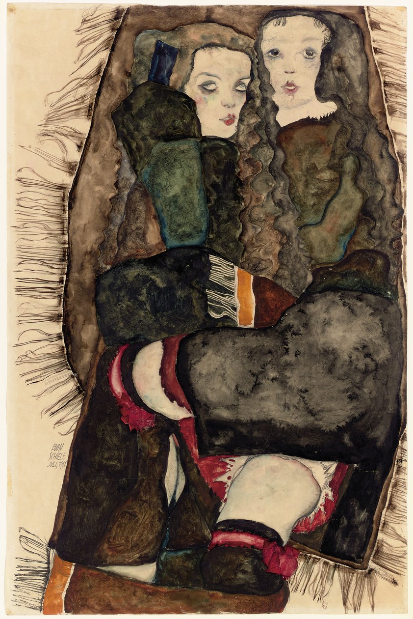 Zwei Mädchen auf einer Fransendecke, 1911 von Egon Schiele