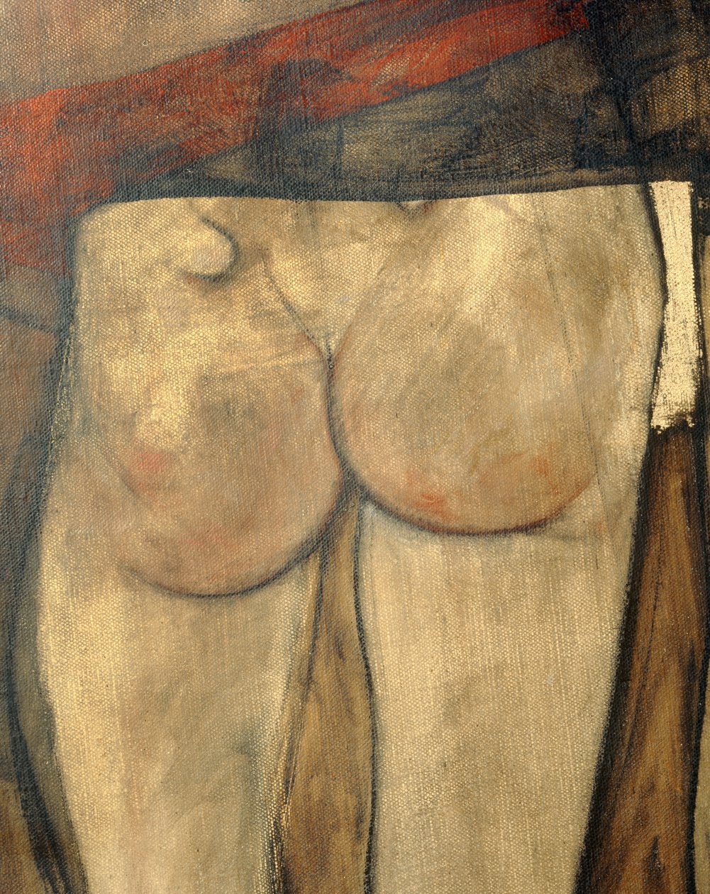 Weiblicher Rückenakt mit Schultertuch, Fragment von Egon Schiele