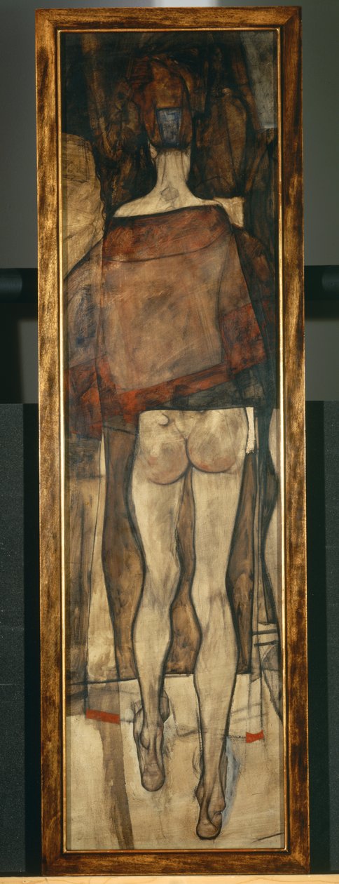 Weiblicher Rückenakt mit Schultertuch, Fragment von Egon Schiele