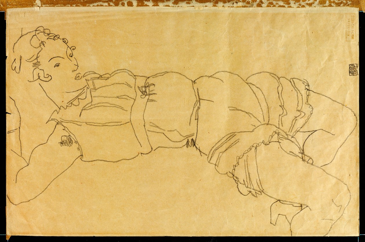 Junge Frau, die auf dem Rücken liegt, 1915 von Egon Schiele