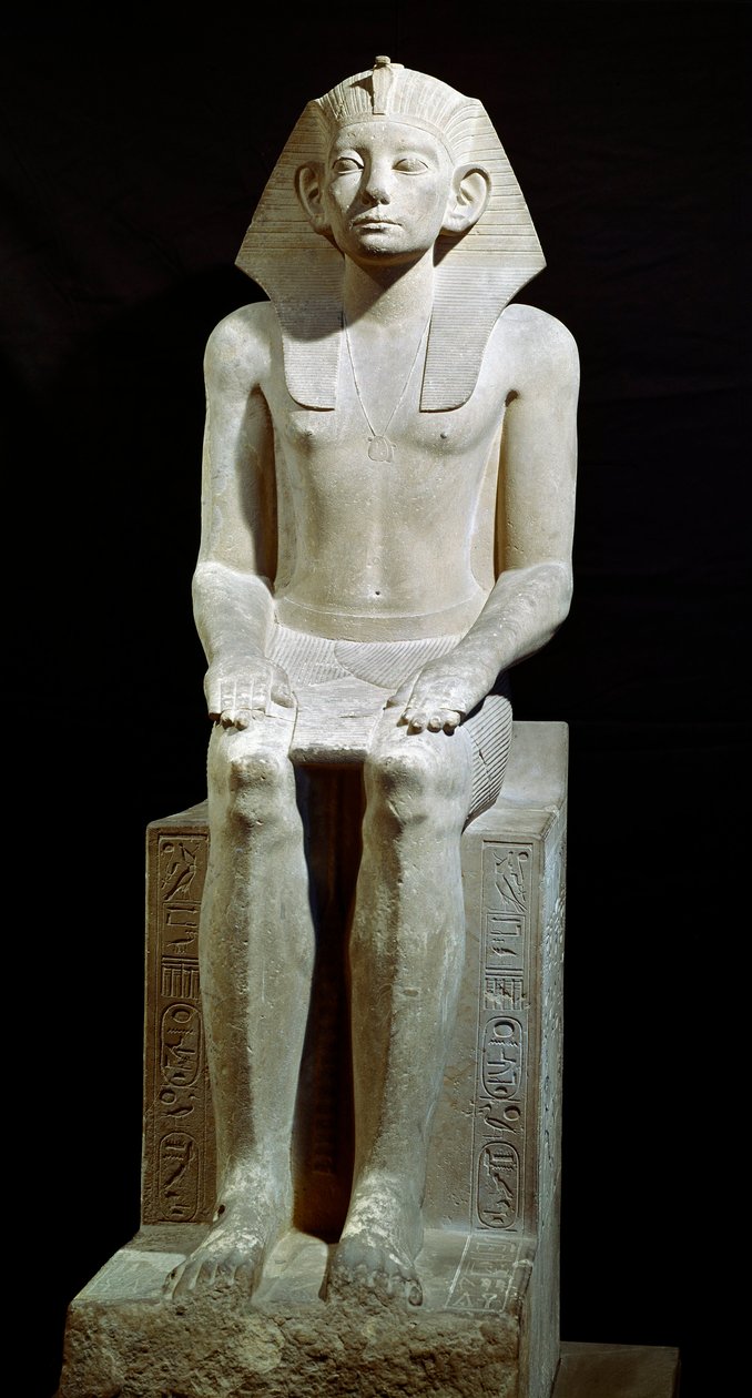 Ägyptische Antiquitäten: Kalkstein-Statue des Pharao Amenemhet III. von Egyptian 12th Dynasty