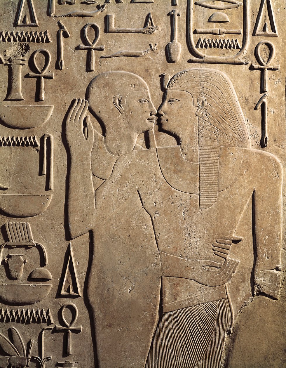 König Sesostris I mit dem Gott Ptah aus Karnak, das Grab von Sesostris I, Mittleres Reich, Dynastie XII von Egyptian 12th Dynasty