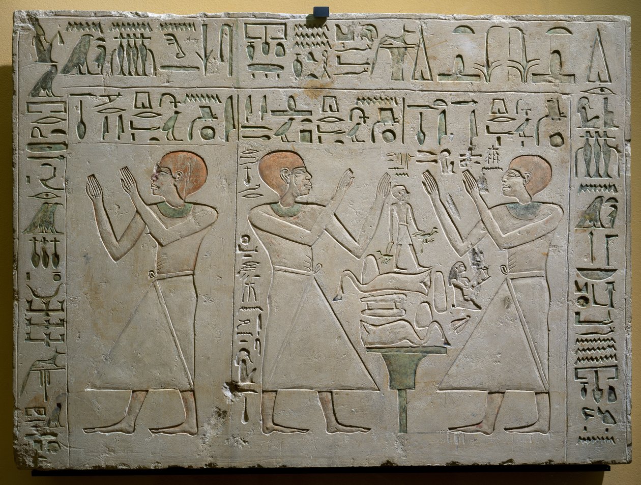 Mery, Hetepuy und Khety, gemeinsame Kanzler während der Herrschaft von Senwosret (Sesostris) I, bemalte Kalksteinstele, ägyptische Zivilisation, Mittleres Reich, Dynastie XII von Egyptian 12th Dynasty