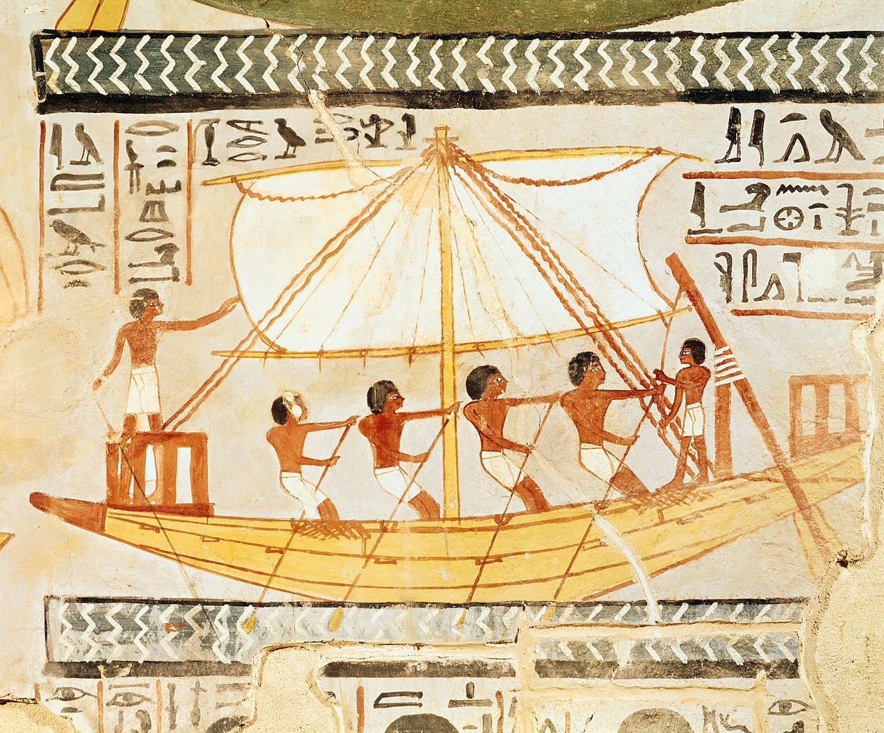 Bootsmänner auf dem Nil, aus dem Grab von Sennefer, Neues Reich von Egyptian 18th Dynasty