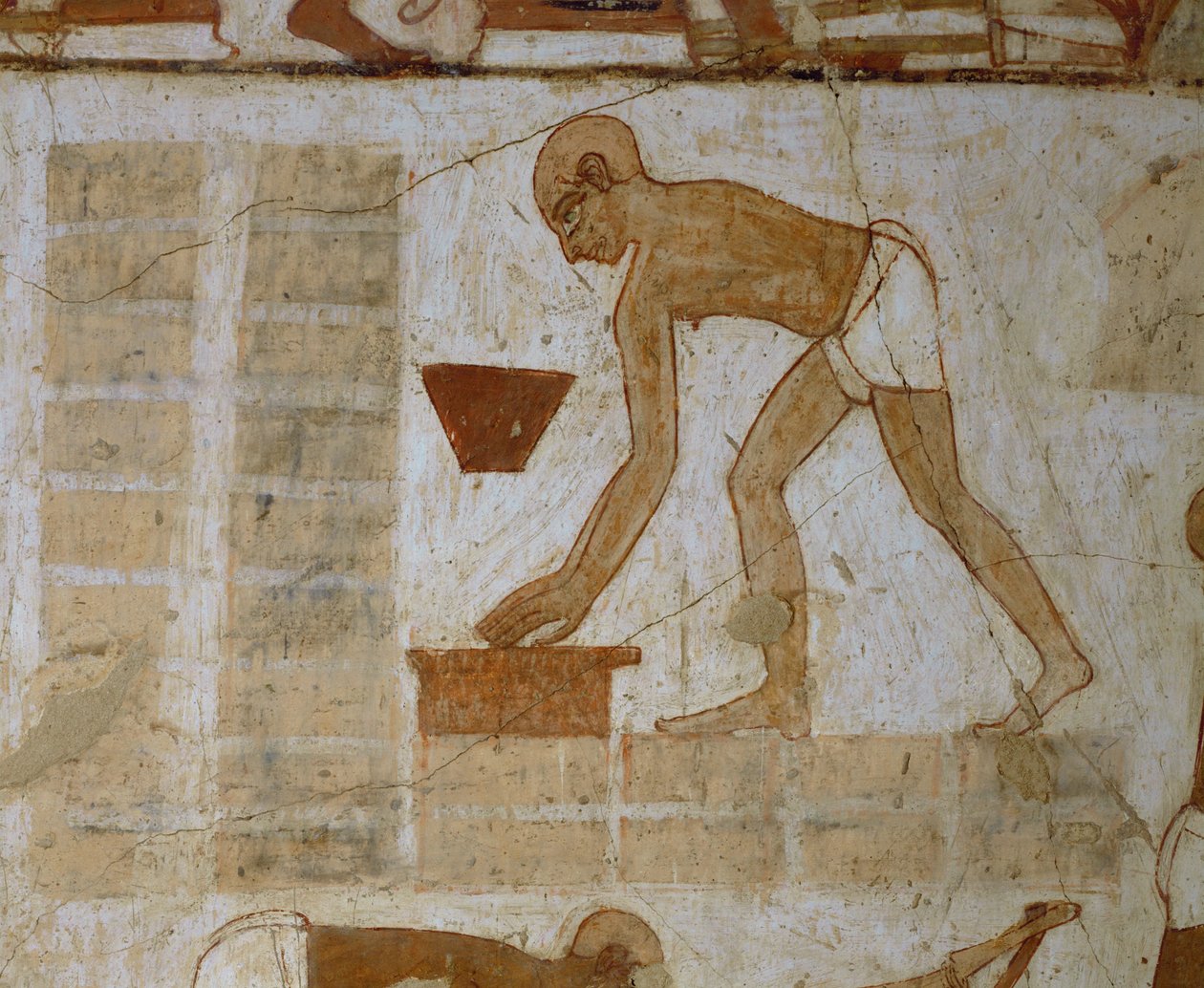 Handwerker beim Ziegellegen für einen Pylon von Egyptian 18th Dynasty