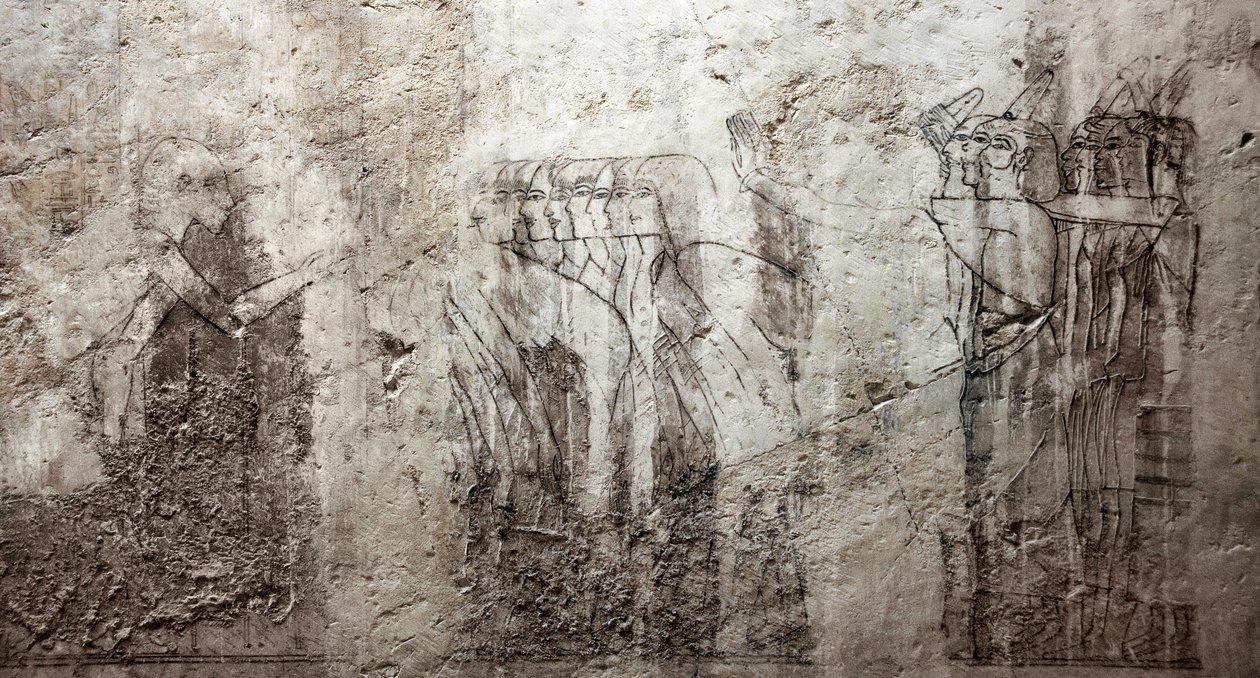 Ägyptische Antike: unvollendete Zeichnungen, die das Grab des Wesirs Ramose schmücken (18. Dynastie). Luxor, Westufer, Grab der Edlen, Ägypten von Egyptian 18th Dynasty