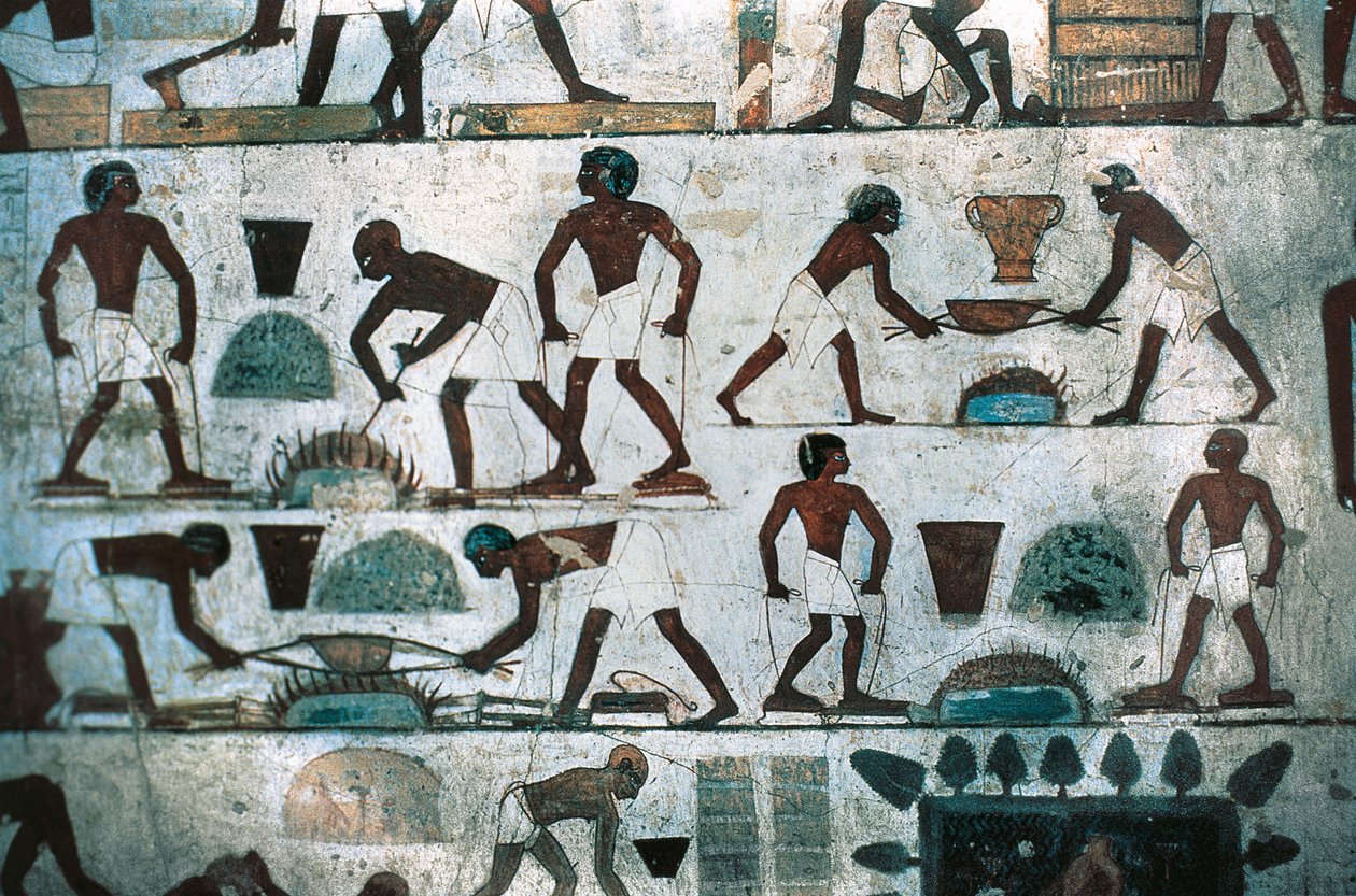 Gießereibetrieb, Südwand des Grabes von Rekhmire, Neues Reich (Wandmalerei) von Egyptian 18th Dynasty
