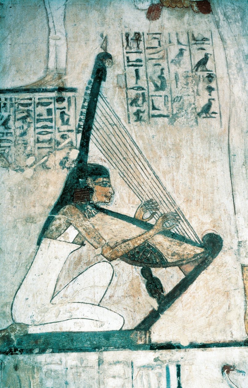 Fresken, die eine Szene eines Begräbnisbanketts mit Harfenspieler darstellen von Egyptian 18th Dynasty