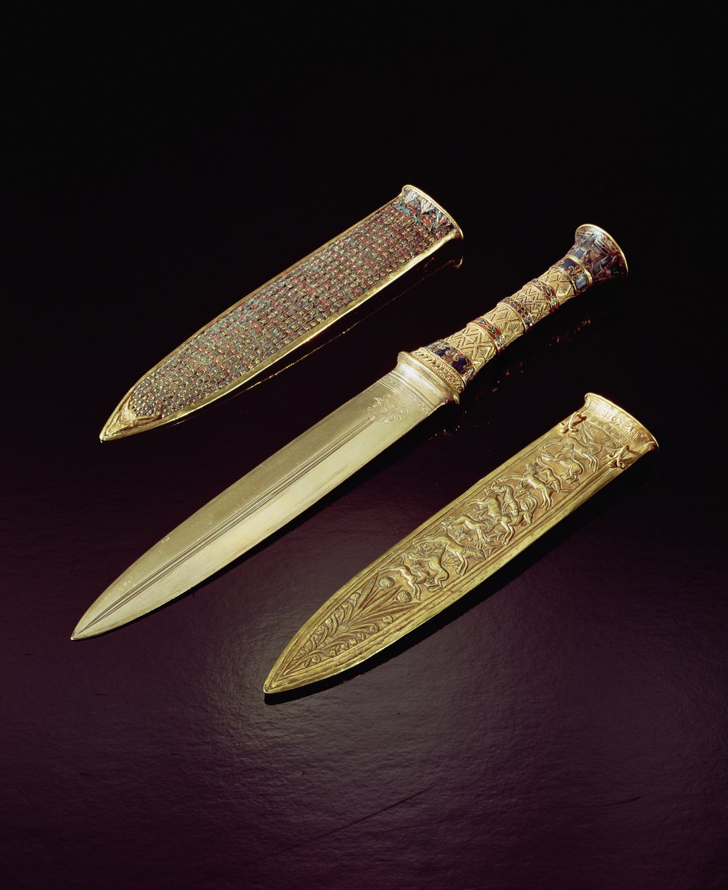 Goldener Dolch und Scheide, aus dem Grab von Tutanchamun (ca. 1370-1352 v. Chr.) Neues Reich von Egyptian 18th Dynasty