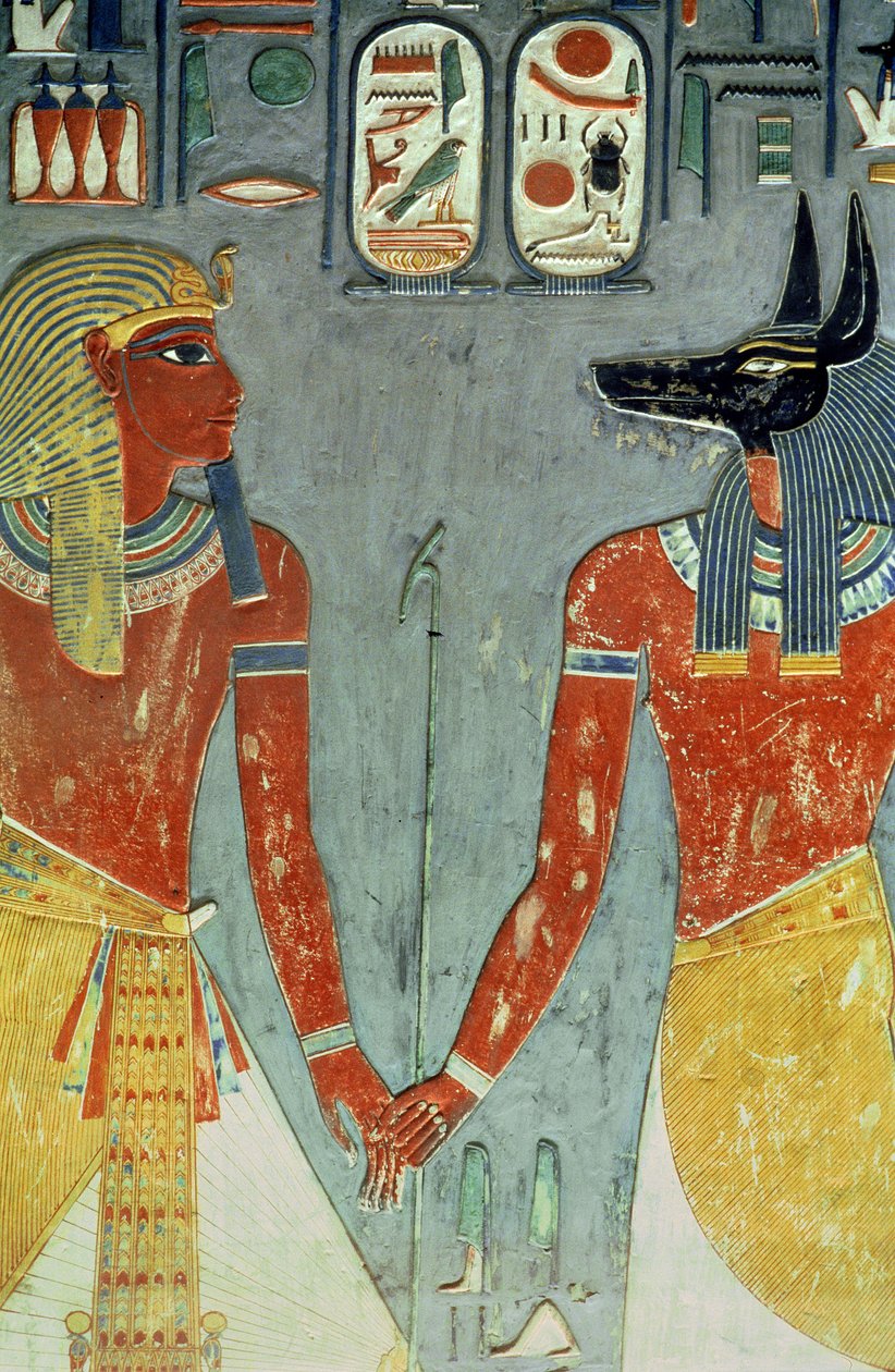 Horemheb und Anubis, aus dem Grab von Horemheb (ca. 1323-1295 v. Chr.) Neues Reich von Egyptian 18th Dynasty