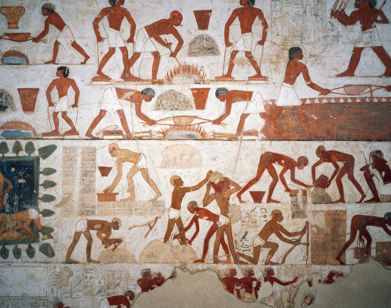 Metallverarbeitung und Herstellung von Lehmziegeln, Fresko, Kapelle, Grab von Rekhmire (TT100), Sheikh Abd el-Qurna, Theben (Unesco-Welterbeliste) von Egyptian 18th Dynasty