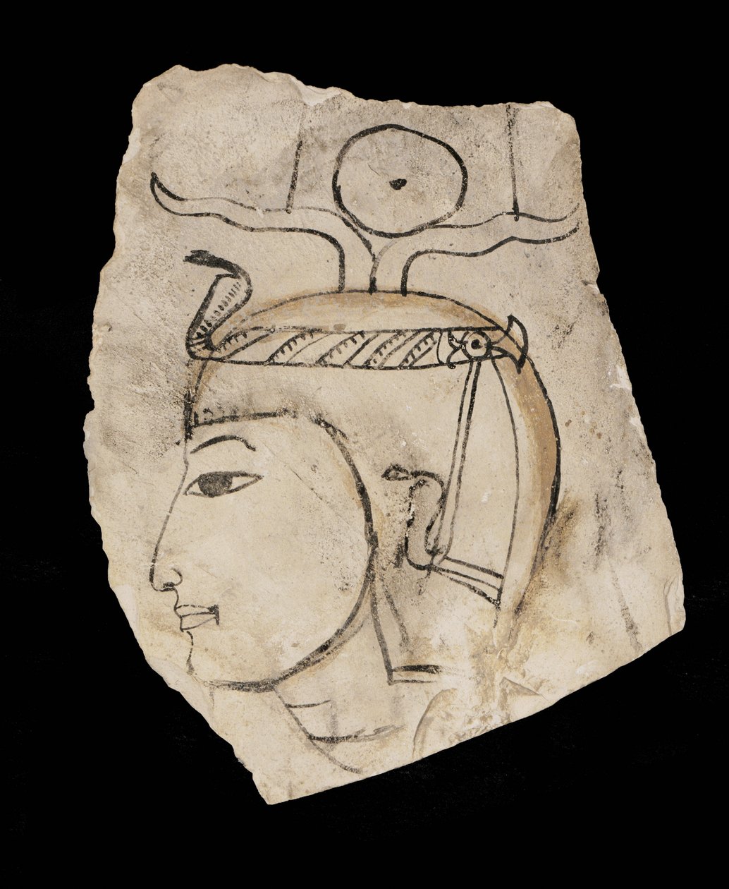 Ostrakon mit Porträt des Pharaos Amenhotep I., verehrter Patron der Handwerker von Deir el Medina von Egyptian 18th Dynasty