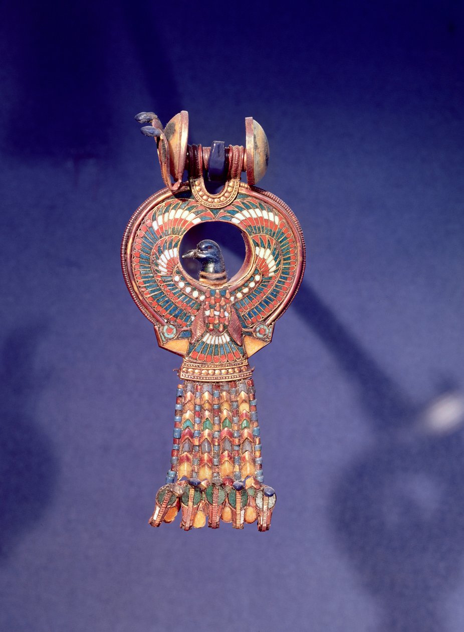 Rechter Ohrring aus einem Paar Ohrringe mit einem Blauvogel, aus dem Grab von Tutanchamun, Tal der Könige, Theben, um 1347-37 v. Chr. von Egyptian 18th Dynasty